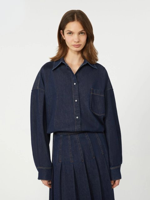 Темно-синя сорочка WEEKEND MAX MARA з бавовняного деніму: фото 4 - Invogue