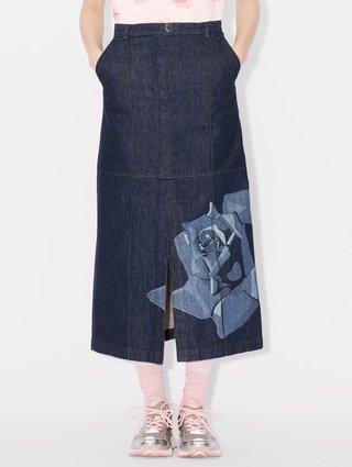 Синяя джинсовая юбка Kenzo с принтом: фото 1 - Invogue