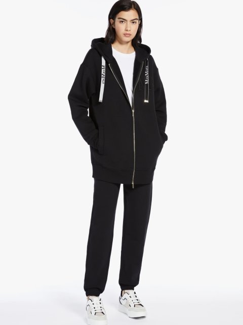 Черная длинная толстовка Max Mara с капюшоном на шнурке: фото 4 - Invogue