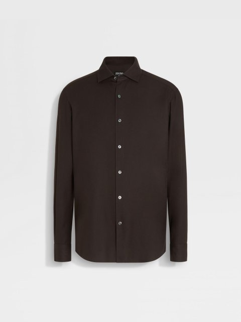 Темно-коричнева сорочка ZEGNA з бавовни та кашеміру: фото - Invogue