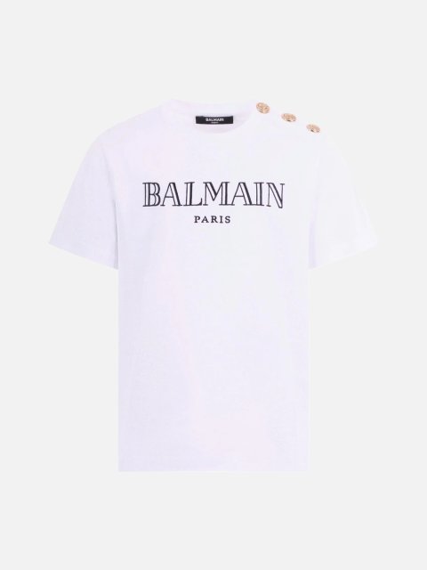 Біла футболка із золотистими ґудзиками Balmain з бавовни: фото - Invogue
