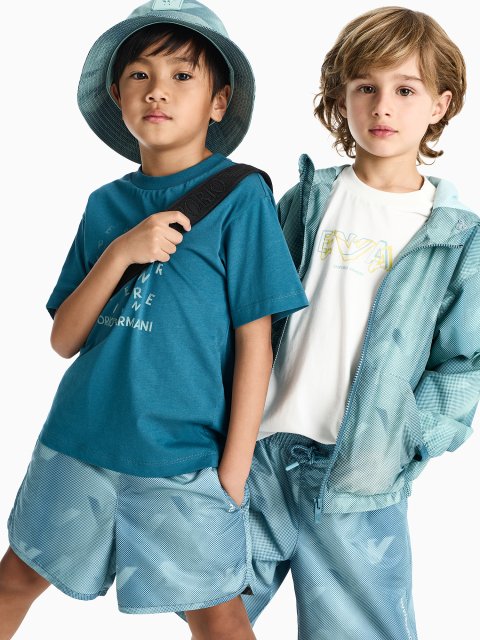 Блакитні шорти Emporio Armani з принтом логотипа: фото 1 - Invogue