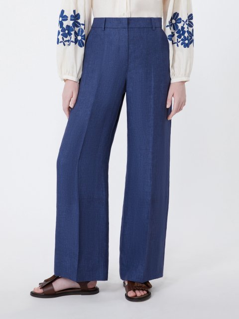 Темно-сині брюки зі стрілками Weekend Max Mara з льону: фото 2 - Invogue