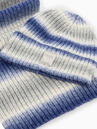 Синьо-сірий набір шапка та шарф Emporio Armani з бавовни та акрилу: фото 2 - Invogue