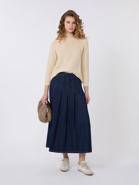 Кремовий светр Weekend Max Mara з бавовни з фактурною в’язкою: фото 1 - Invogue
