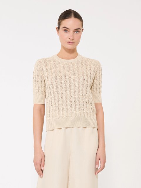 Бежевый свитер с фактурной вязкой Max Mara из льна: фото 2 - Invogue