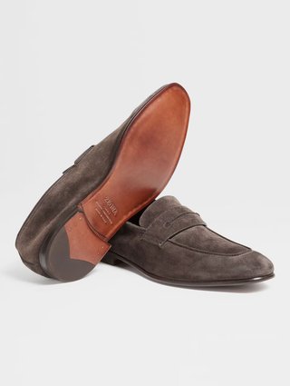 Коричневые лоферы ZEGNA из кожи: фото 1 - Invogue