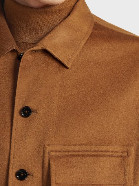 Карамельна сорочка Zegna з кашеміру з нагрудними кишенями: фото 3 - Invogue