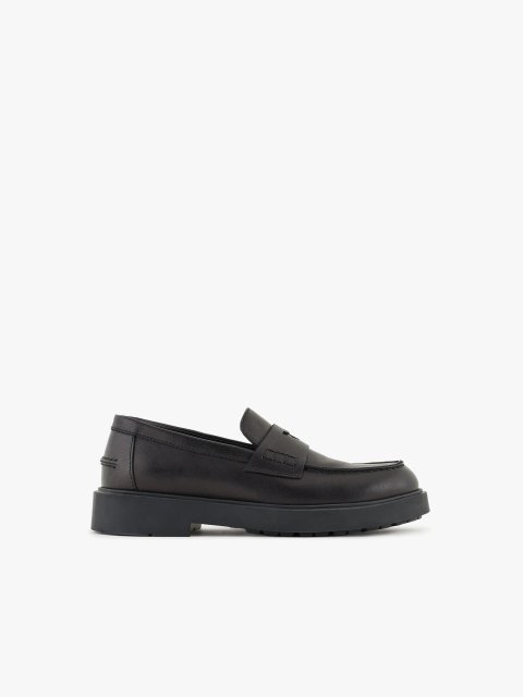 Чёрная лоферы EMPORIO ARMANI KIDS из кожи: фото - Invogue