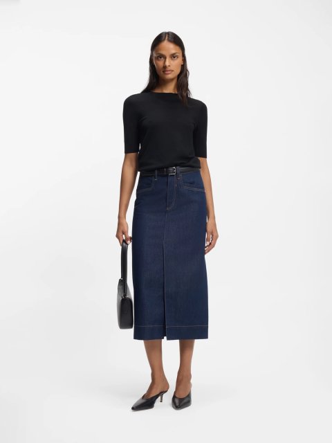 Темно-синяя юбка BOSS из смеси хлопка: фото 1 - Invogue