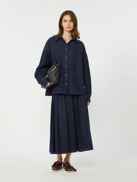 Темно-синя сорочка WEEKEND MAX MARA з бавовняного деніму: фото 1 - Invogue