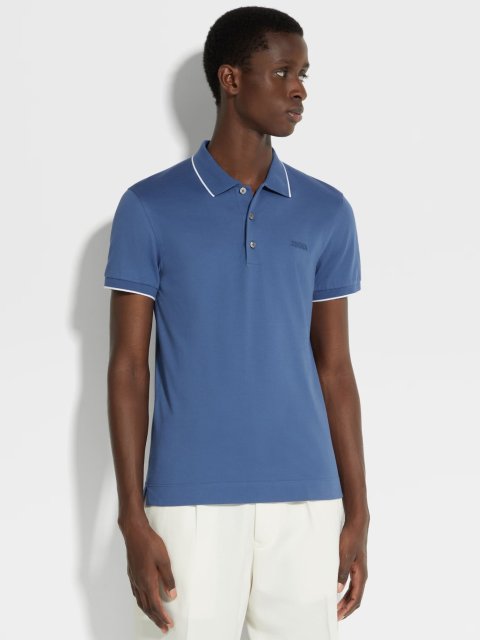 Синее поло ZEGNA с логотипом: фото 1 - Invogue