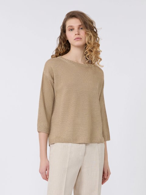 Коричневий укорочений светр Weekend Max Mara з льону: фото 2 - Invogue