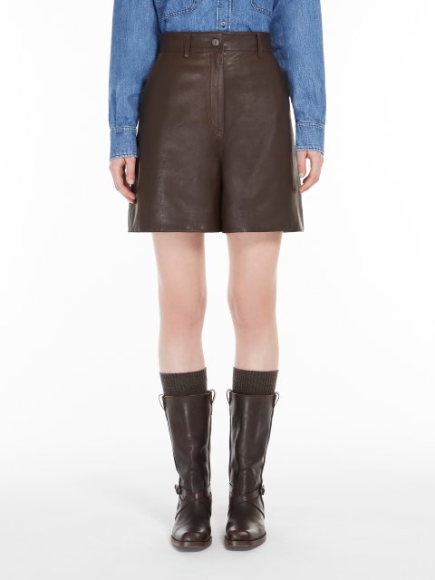 Темно-коричневые бермуды WEEKEND MAX MARA из кожи наппа: фото 1 - Invogue