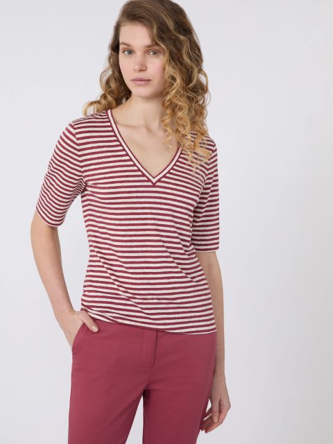 Бордовая футболка Weekend Max Mara из льна и эластана: фото 4 - Invogue
