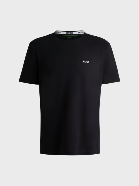 Темно-синяя футболка BOSS с жаккардовым воротником: фото - Invogue