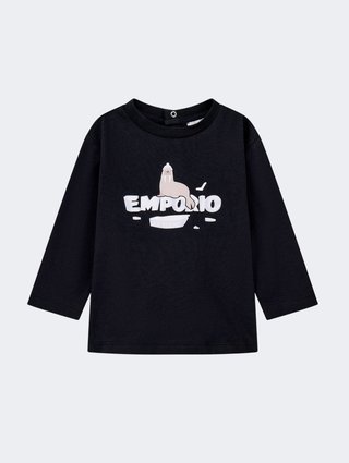 Темно-синя футболка з принтом Emporio Armani з бавовни: фото - Invogue