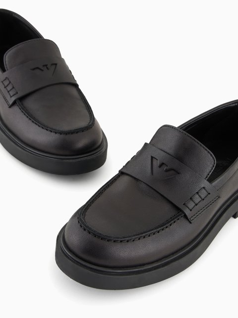 Чёрная лоферы EMPORIO ARMANI KIDS из кожи: фото 5 - Invogue