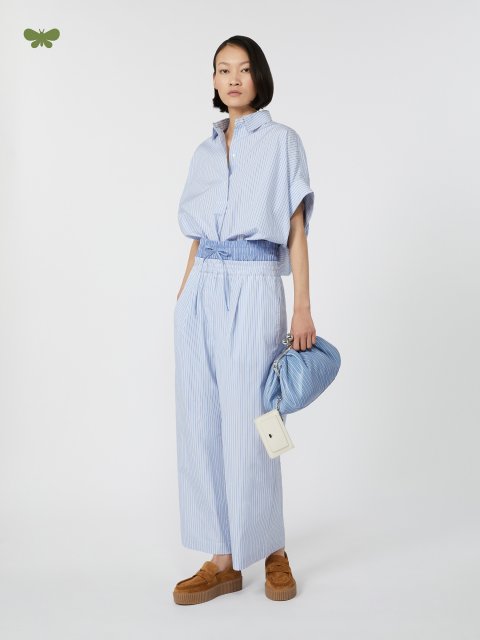 Голубые штаны WEEKEND MAX MARA из хлопкового сатина: фото 1 - Invogue