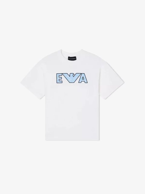 Футболка з бавовняного джерсі з вишитим логотипом Emporio Armani Kids: фото - Invogue