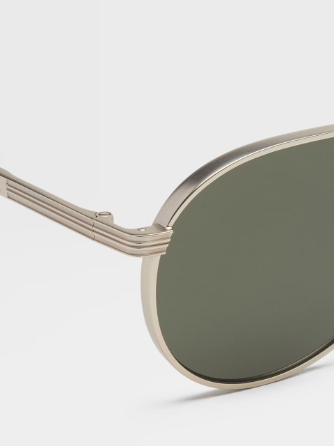 Сонцезахисні окуляри-краплі Zegna з зеленими лінзами в металевій оправі: фото 3 - Invogue