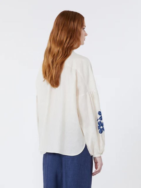 Кремова сорочка Weekend Max Mara з льону з вишивкою: фото 2 - Invogue