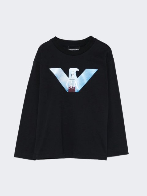 Чёрный джемпер EMPORIO ARMANI KIDS из хлопка: фото - Invogue