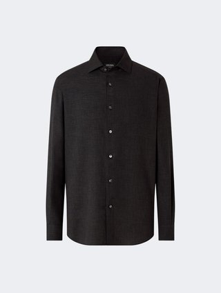 Чёрная рубашка ZEGNA из хлопка и кашемира: фото - Invogue