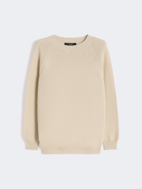 Кремовий светр Weekend Max Mara з бавовни з фактурною в’язкою: фото - Invogue