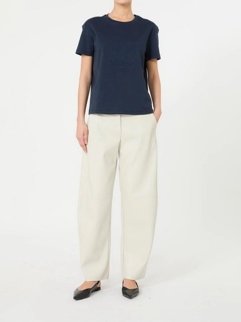 Темно-синя футболка Max Mara з бавовни з вишивкою: фото 1 - Invogue