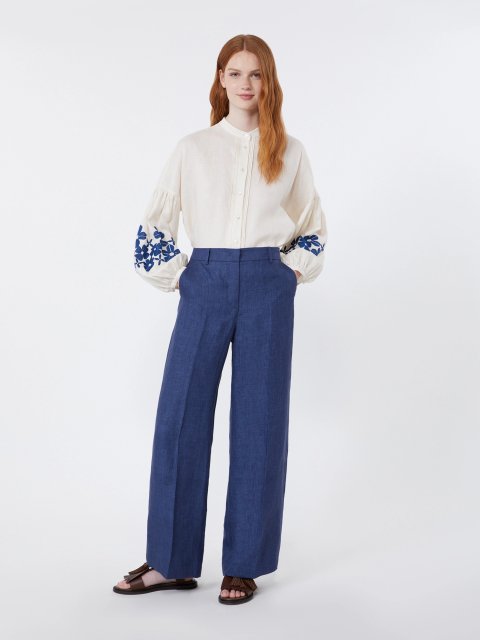 Темно-сині брюки зі стрілками Weekend Max Mara з льону: фото 1 - Invogue