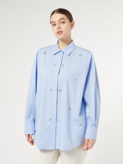 Голубая рубашка Marina Rinaldi украшена стразами: фото 1 - Invogue