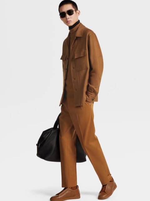 Карамельна сорочка Zegna з кашеміру з нагрудними кишенями: фото 4 - Invogue