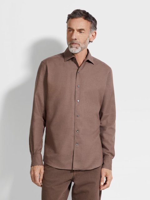 Темно-коричнева сорочка ZEGNA з бавовни та кашеміру: фото 3 - Invogue