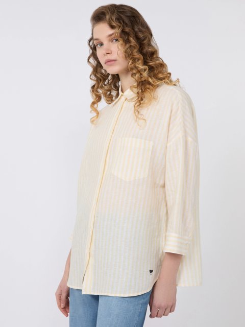 Жовта сорочка у смужку Weekend Max Mara з льону: фото 4 - Invogue