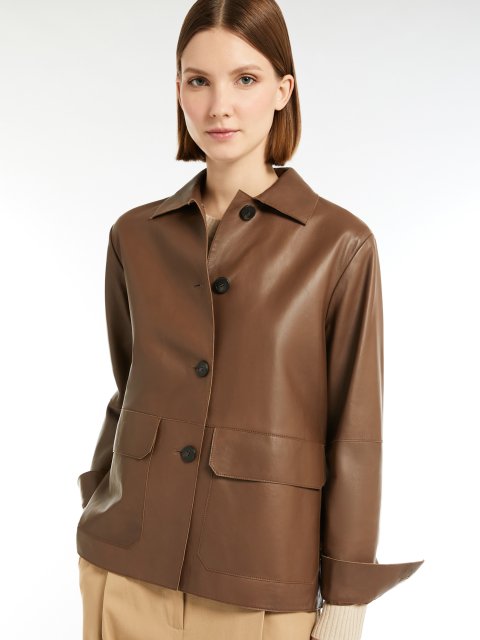 Коричневая куртка Weekend Max Mara из кожи наппа: фото 4 - Invogue