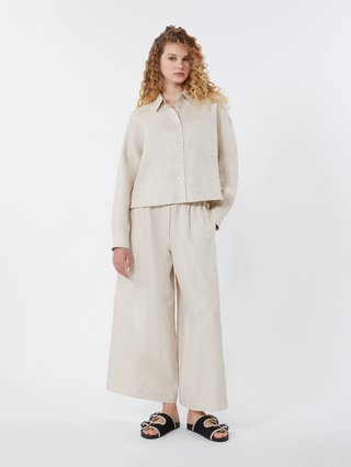 Кремовые укороченные брюки Weekend Max Mara из льна: фото 1 - Invogue