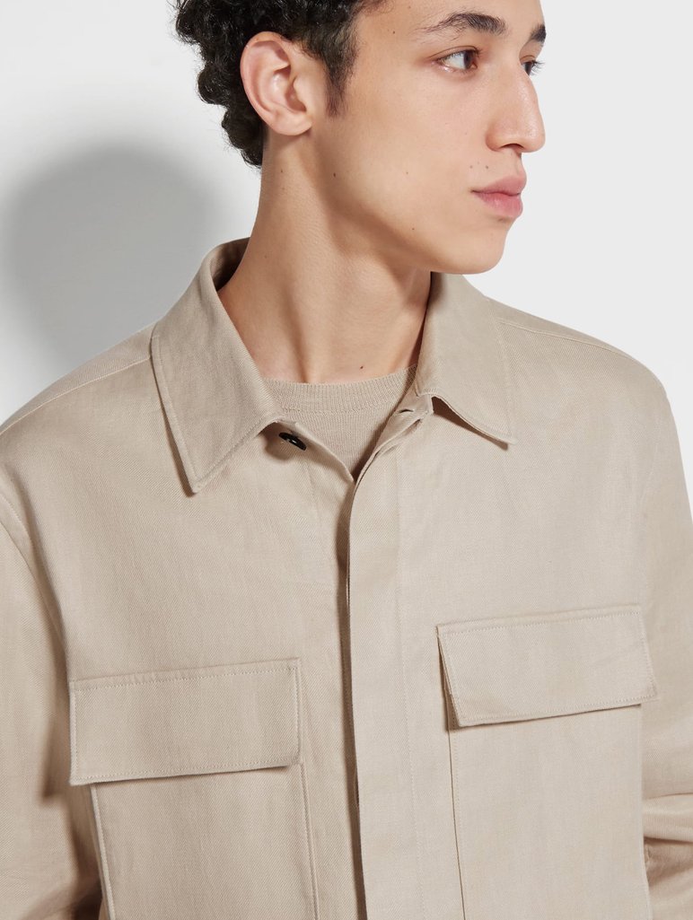 Светло-бежевая рубашка ZEGNA с накладными карманами: фото 3 - Invogue