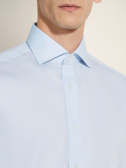 Блакитна сорочка у тонку смужку Zegna з бавовни: фото 3 - Invogue