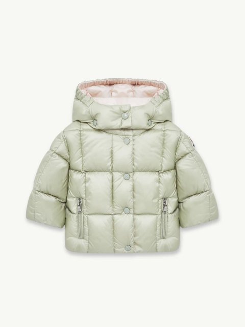 Світло-зелений пуховик MONCLER зі знімним капюшоном: фото - Invogue