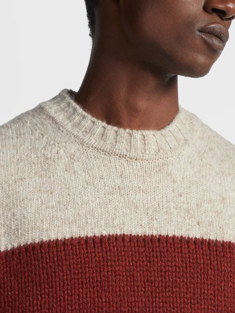 Світло-бежевий джемпер Zegna з кашеміру з принтом в смужки: фото 4 - Invogue