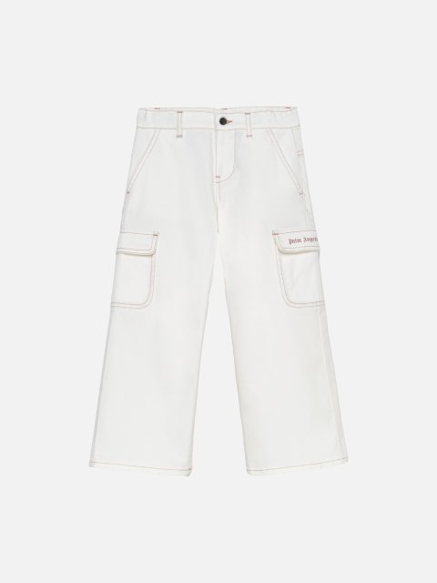 Белые джинсы с логотипом Palm Angels из хлопка: фото - Invogue
