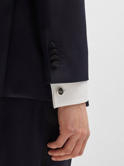 Серебристые запонки BOSS с гравировкой логотипа: фото 1 - Invogue