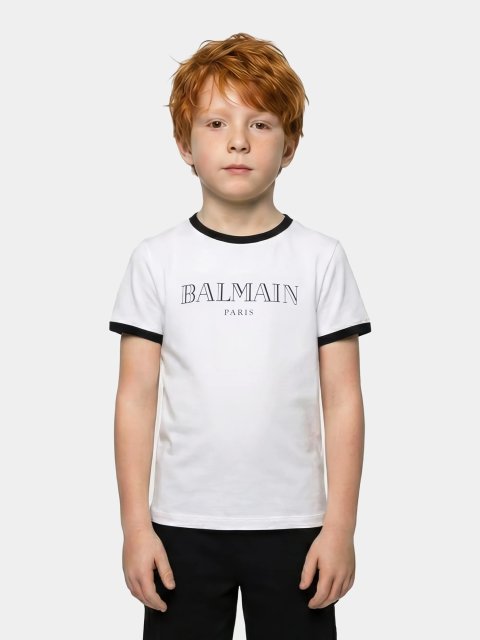 Біла футболка Balmain з чорним логотипом з органічної бавовни: фото 1 - Invogue