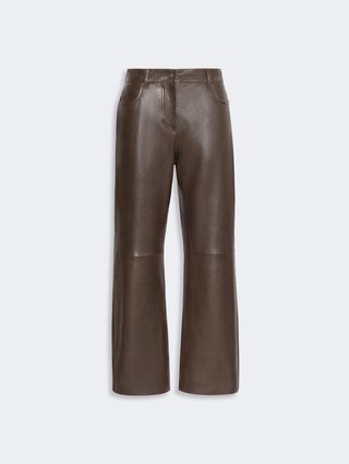 Темно-коричневые кожаные брюки Weekend Max Mara: фото - Invogue