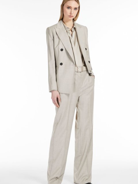 Бежевый двубортный жакет Max Mara из шерсти с карманами: фото 4 - Invogue