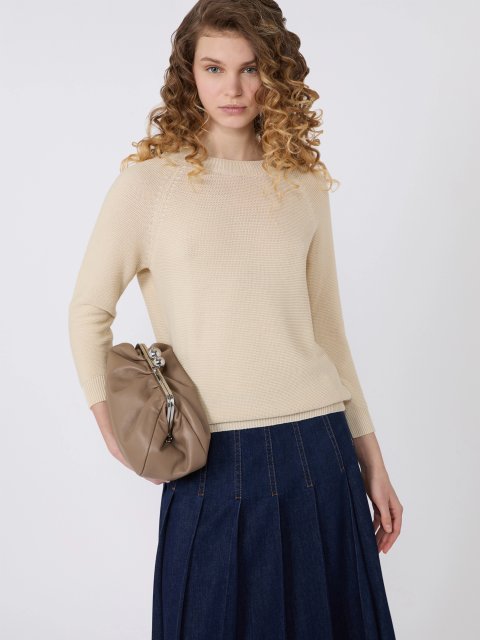 Кремовий светр Weekend Max Mara з бавовни з фактурною в’язкою: фото 4 - Invogue