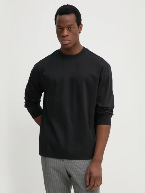 Черная футболка BOSS с длинными рукавами: фото - Invogue