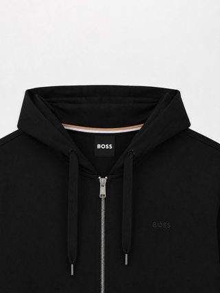 Чёрная спортивная кофта BOSS из хлопка с капюшоном: фото 5 - Invogue