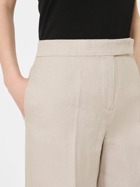 Бежевые брюки Max Mara из льна широкого кроя: фото 4 - Invogue